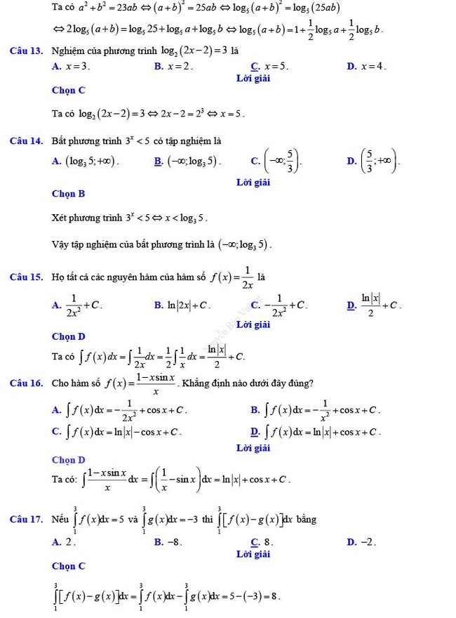 Đáp án đề thi thử THPT Quốc gia 2022 môn Toán Đề số 18