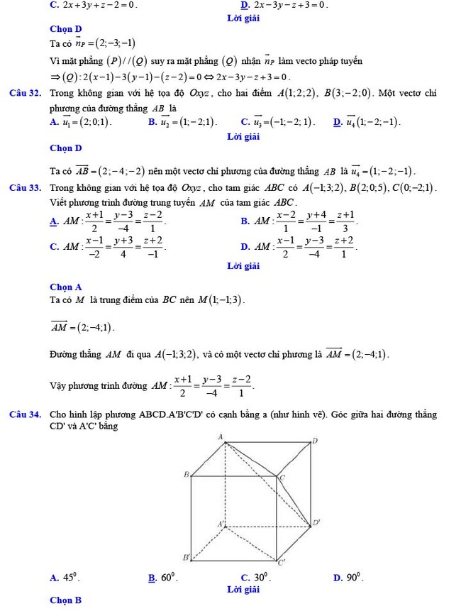 Đáp án đề thi thử THPT Quốc gia 2022 môn Toán Đề số 18