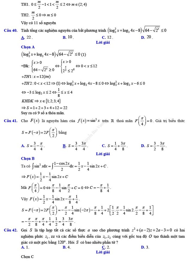 Đáp án đề thi thử THPT Quốc gia 2022 môn Toán Đề số 19