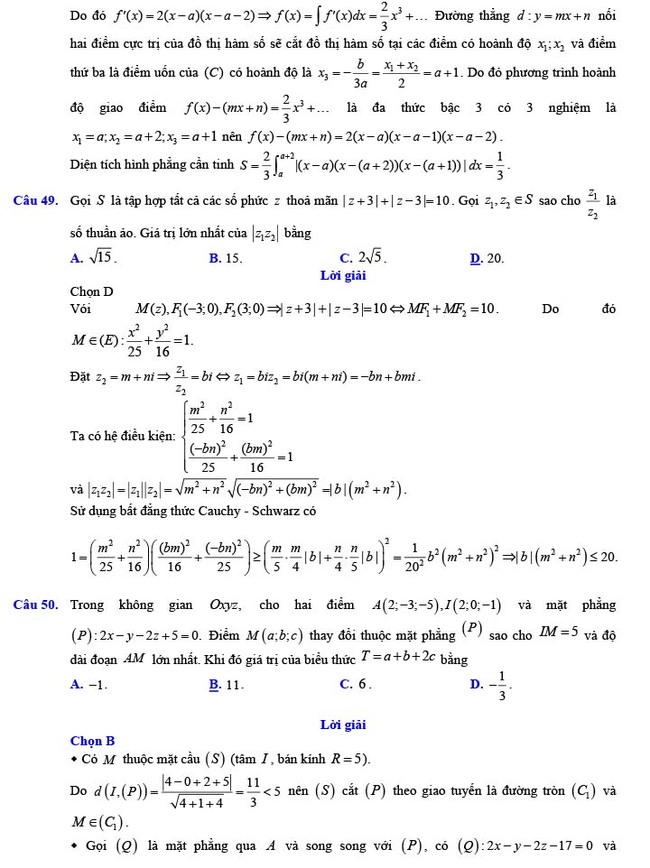 Đáp án đề thi thử THPT Quốc gia 2022 môn Toán Đề số 19