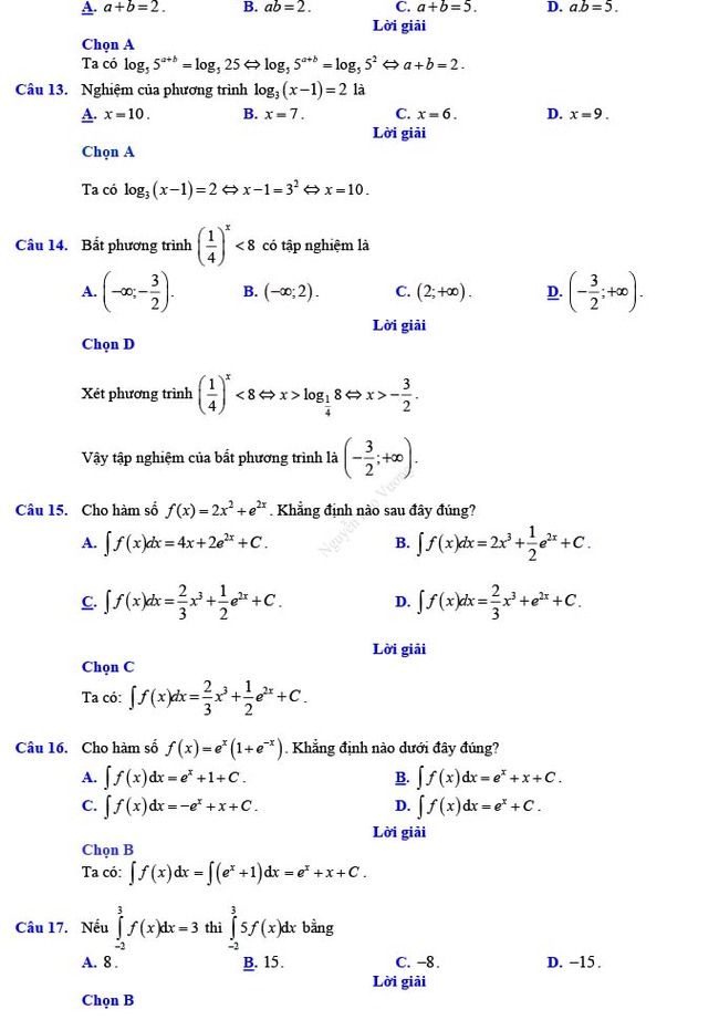 Đáp án đề thi thử THPT Quốc gia 2022 môn Toán Đề số 19