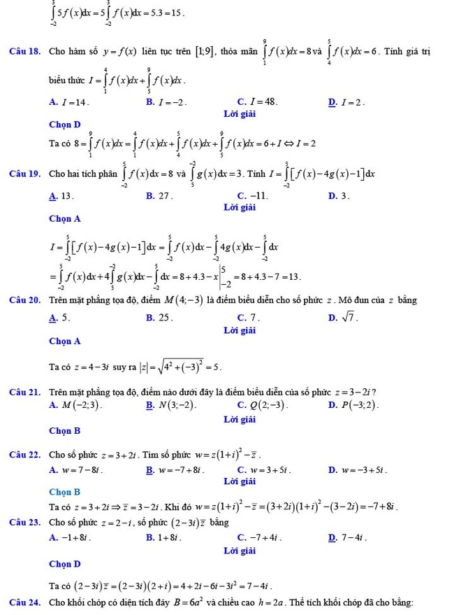 Đáp án đề thi thử THPT Quốc gia 2022 môn Toán Đề số 19