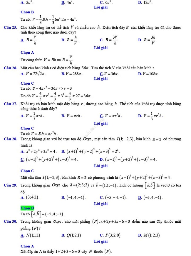 Đáp án đề thi thử THPT Quốc gia 2022 môn Toán Đề số 19