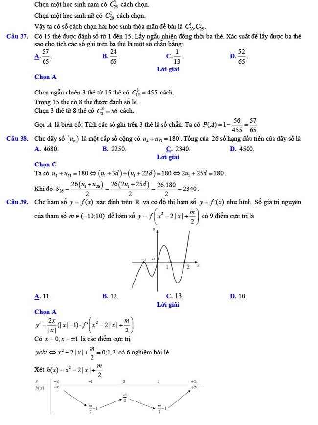 Đáp án đề thi thử THPT Quốc gia 2022 môn Toán Đề số 19