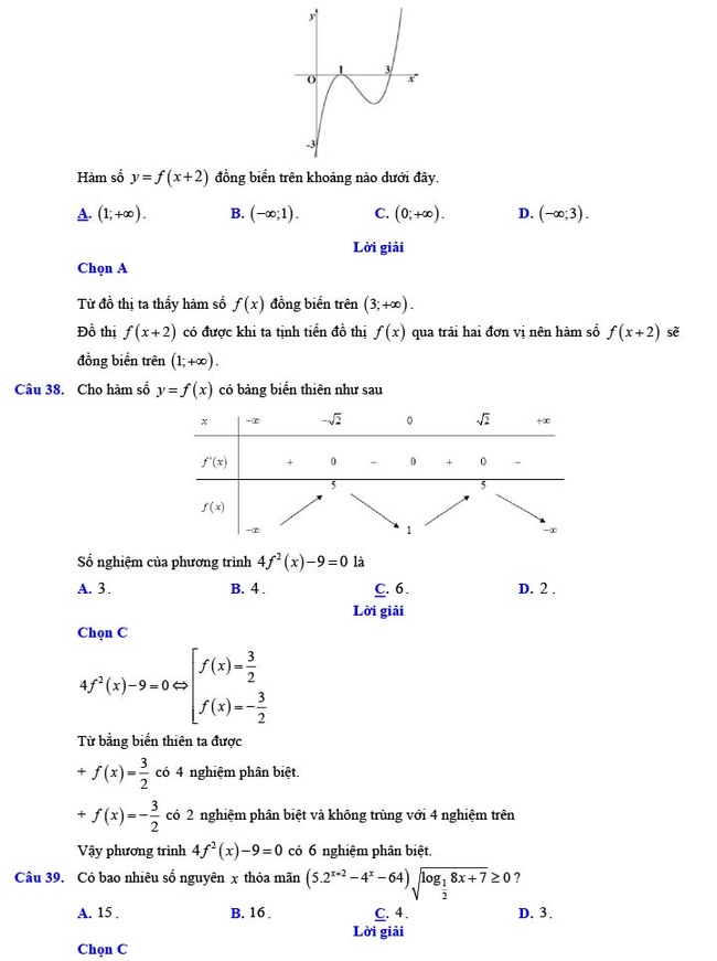 Đáp án đề thi thử THPT Quốc gia 2022 môn Toán Đề số 20