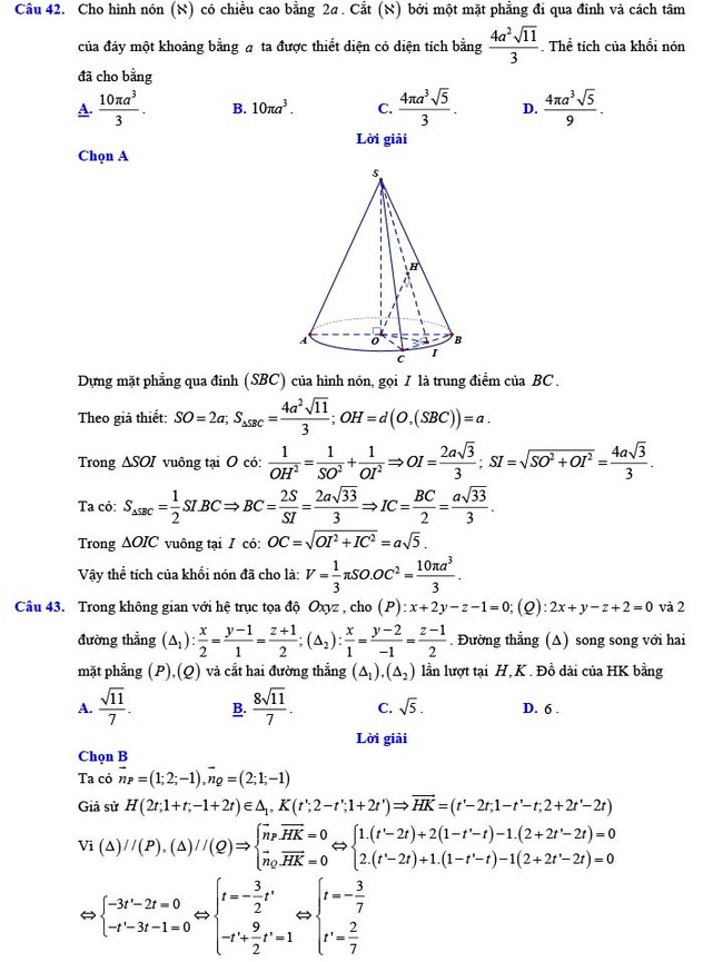 Đáp án đề thi thử THPT Quốc gia 2022 môn Toán Đề số 20