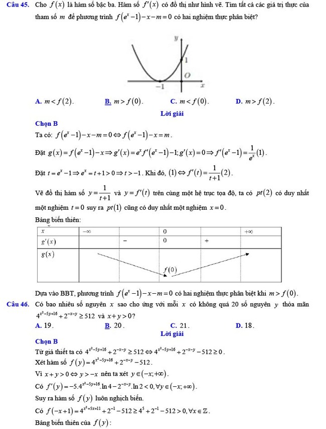 Đáp án đề thi thử THPT Quốc gia 2022 môn Toán Đề số 20