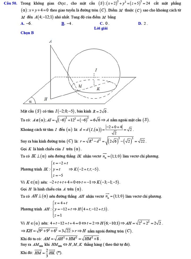 Đáp án đề thi thử THPT Quốc gia 2022 môn Toán Đề số 20
