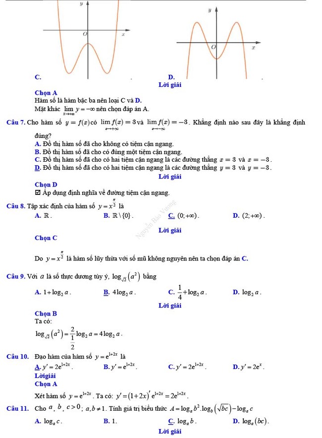 Đáp án đề thi thử THPT Quốc gia 2022 môn Toán Đề số 20
