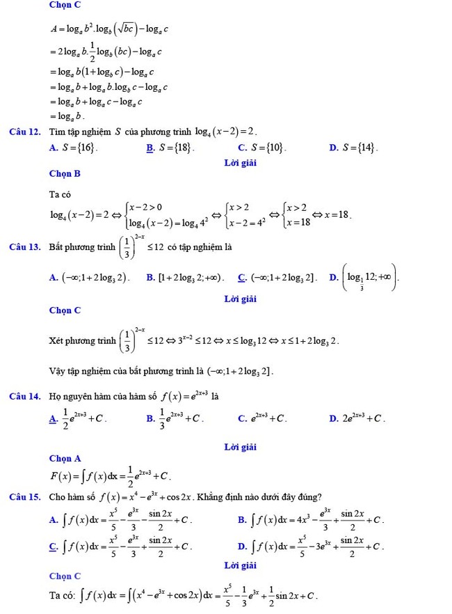 Đáp án đề thi thử THPT Quốc gia 2022 môn Toán Đề số 20
