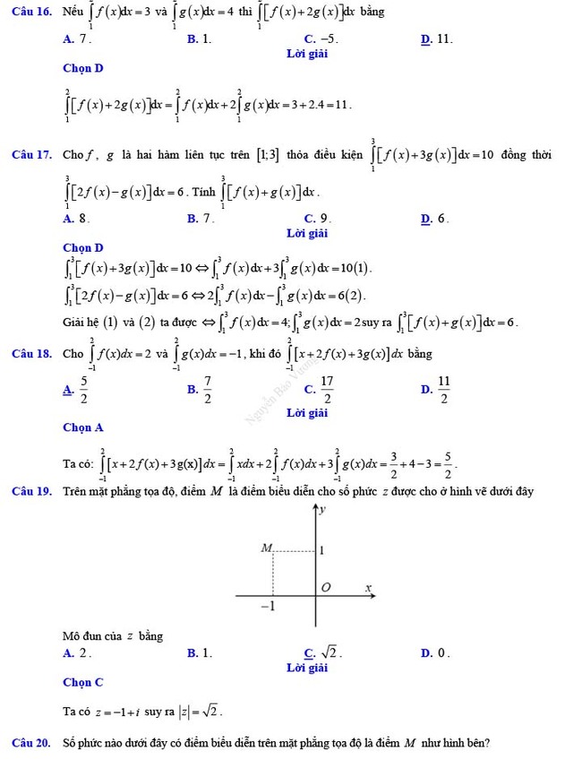Đáp án đề thi thử THPT Quốc gia 2022 môn Toán Đề số 20