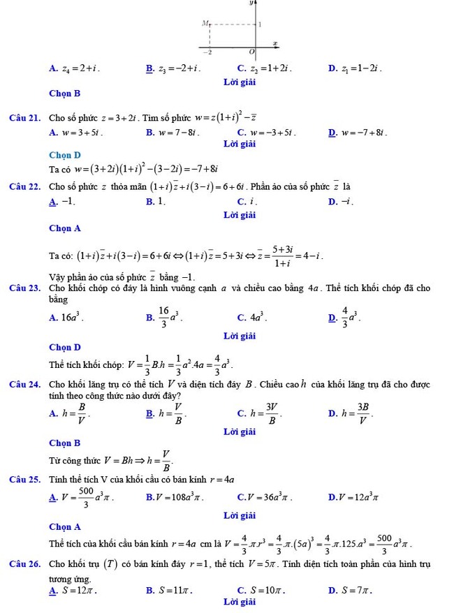Đáp án đề thi thử THPT Quốc gia 2022 môn Toán Đề số 20