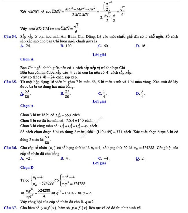 Đáp án đề thi thử THPT Quốc gia 2022 môn Toán Đề số 20