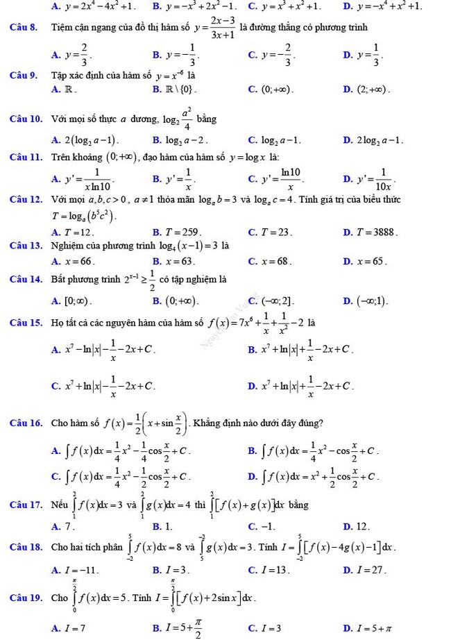 Đề thi thử THPT Quốc gia 2022 môn Toán Đề số 17