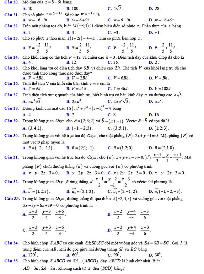 Đề thi thử THPT Quốc gia 2022 môn Toán Đề số 17