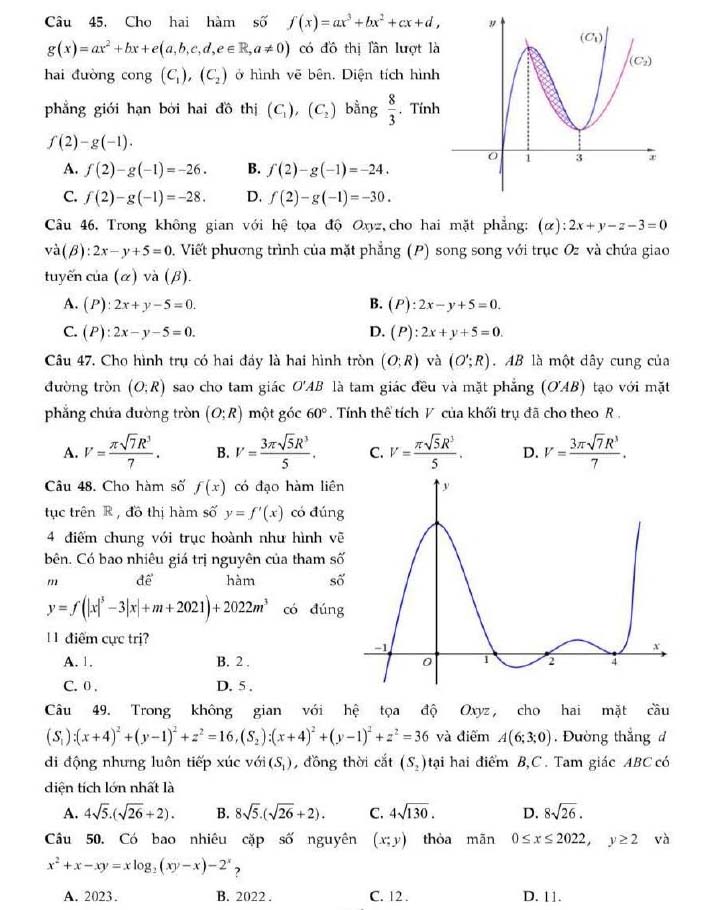 Đề thi thử THPT Quốc gia 2022 môn Toán Liên Trường - Hà Tĩnh