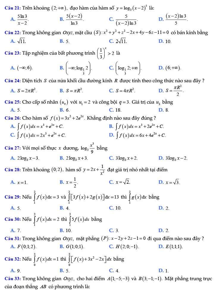 Đề thi thử THPT Quốc gia 2022 môn Toán Nguyễn Đình Chiểu - Tiền Giang