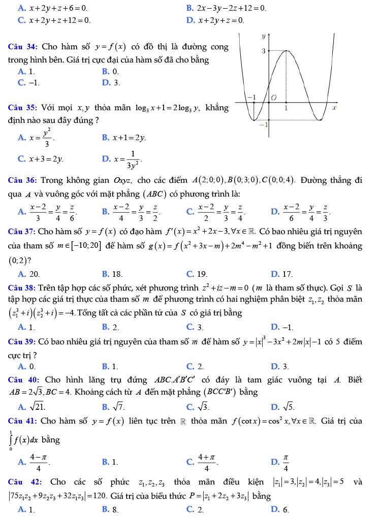 Đề thi thử THPT Quốc gia 2022 môn Toán Nguyễn Đình Chiểu - Tiền Giang