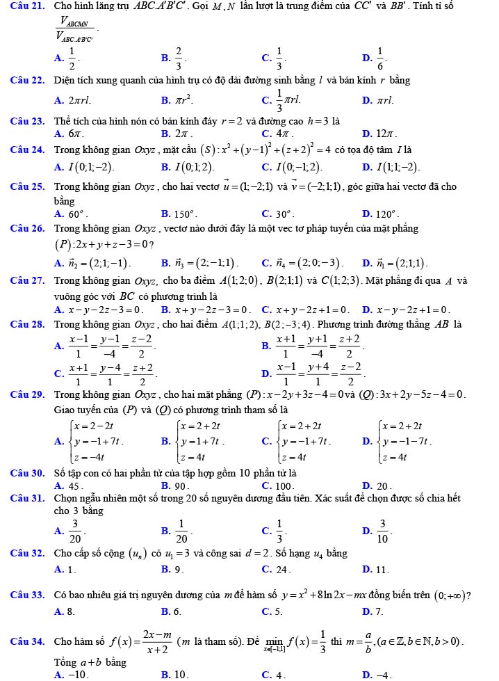 Đề thi thử THPT Quốc gia 2022 môn Toán Đề số 13
