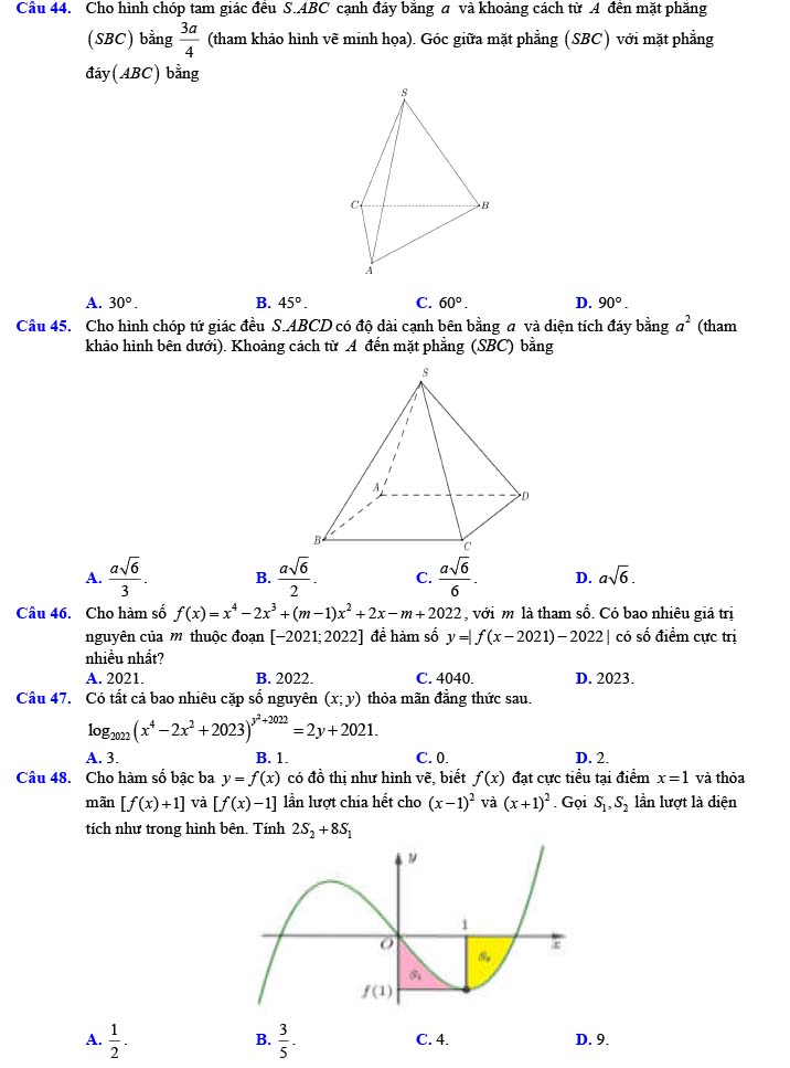 Đề thi thử THPT Quốc gia 2022 môn Toán Đề số 13