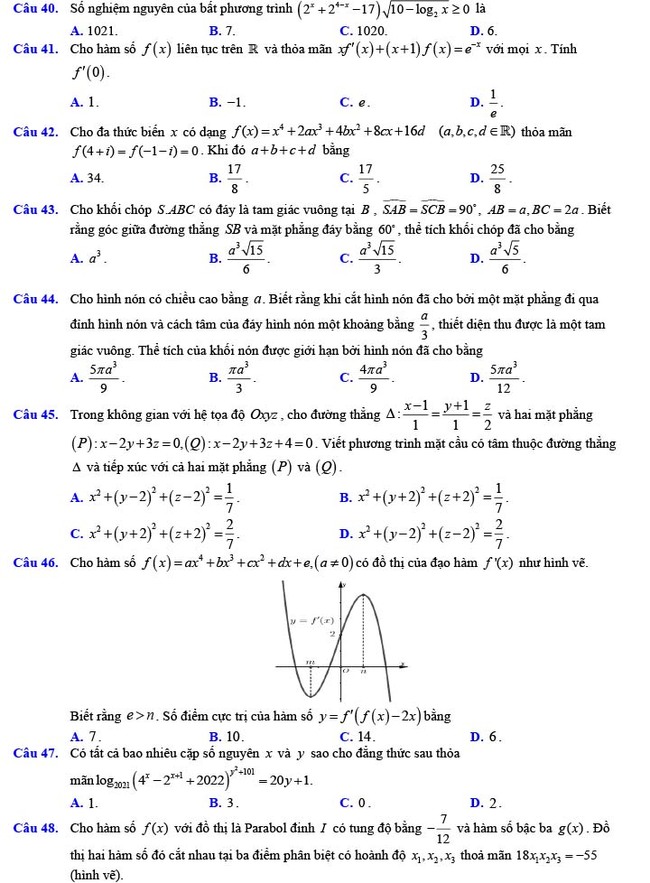 Đề thi thử THPT Quốc gia 2022 môn Toán Đề số 14