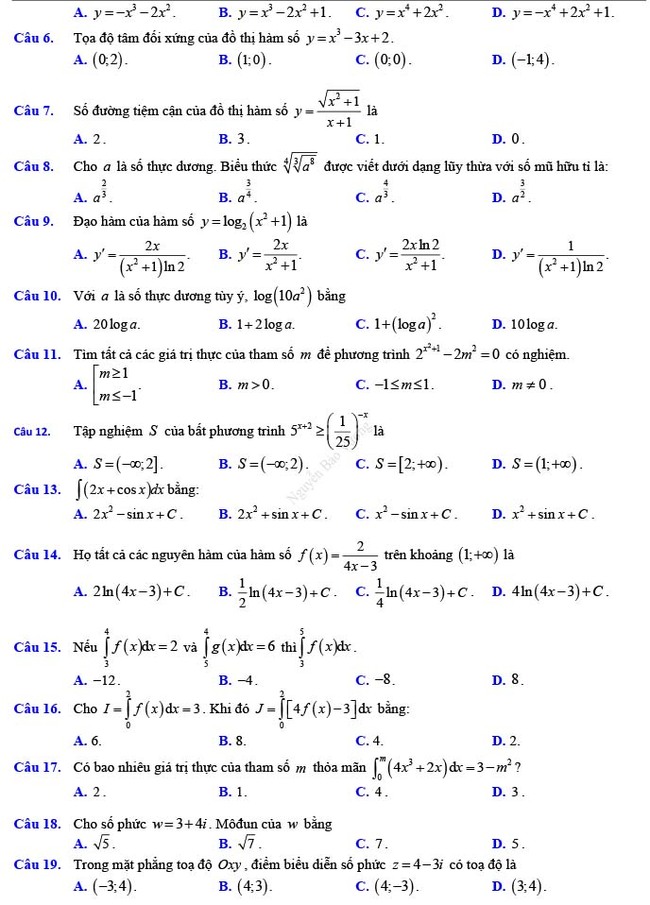 Đề thi thử THPT Quốc gia 2022 môn Toán Đề số 15