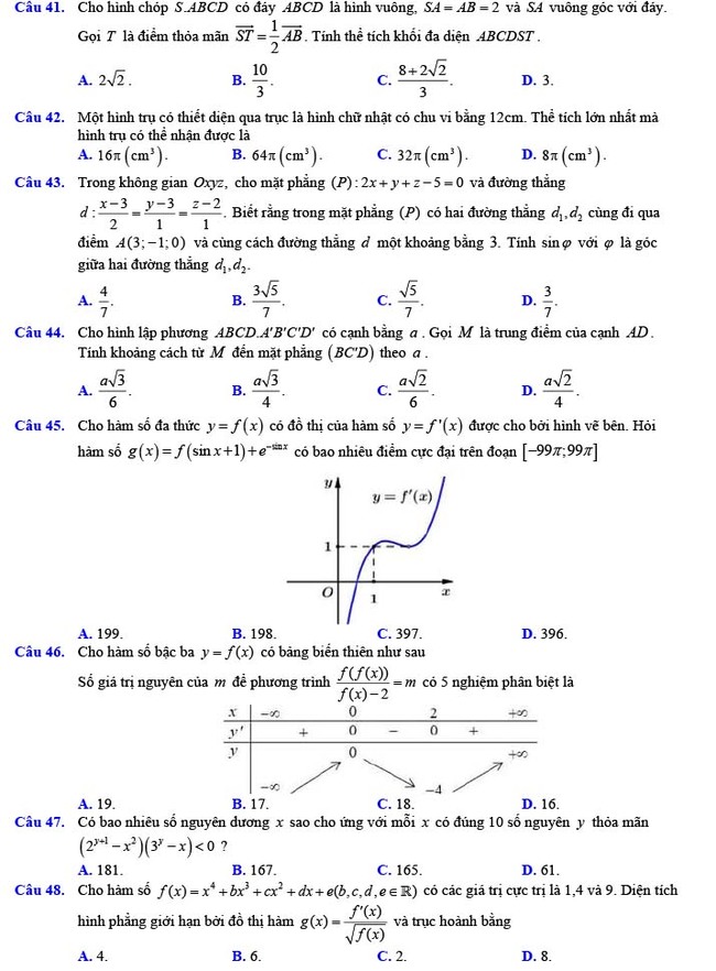 Đề thi thử THPT Quốc gia 2022 môn Toán Đề số 15