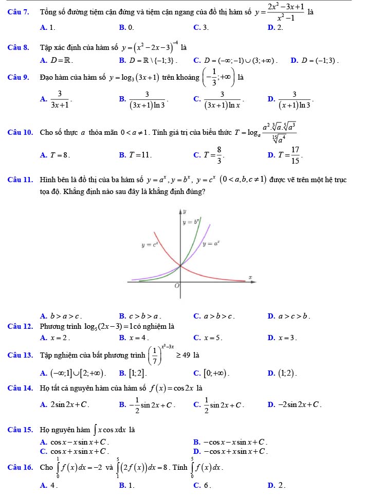 Đề thi thử THPT Quốc gia 2022 môn Toán Đề số 16