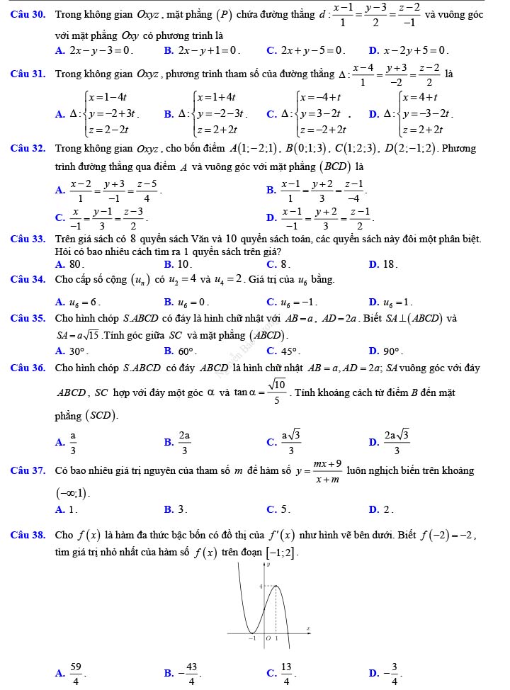 Đề thi thử THPT Quốc gia 2022 môn Toán Đề số 16