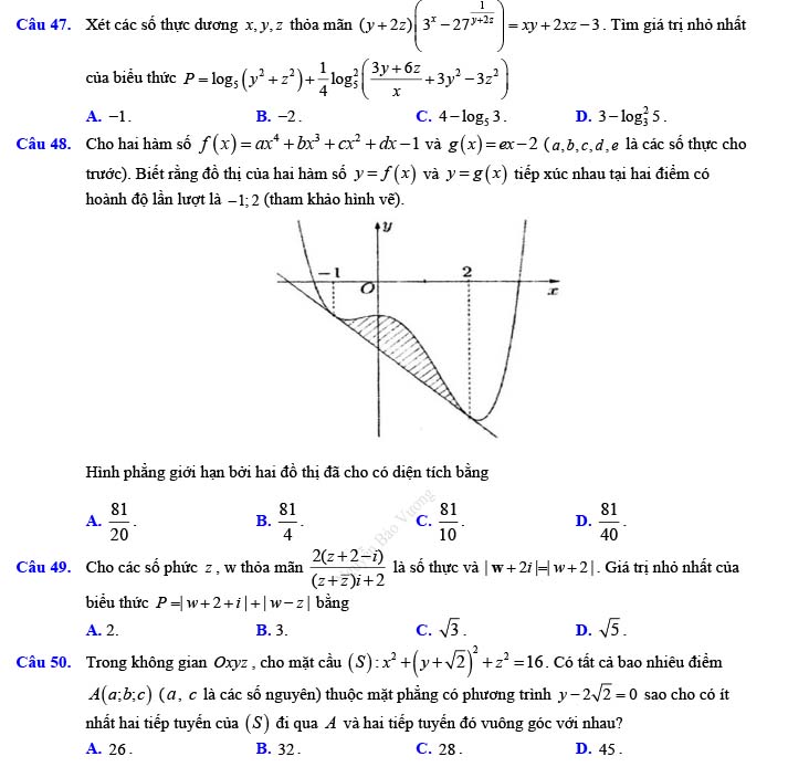 Đề thi thử THPT Quốc gia 2022 môn Toán Đề số 16