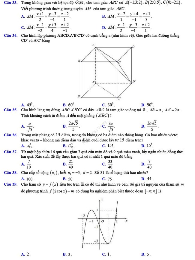 Đề thi thử THPT Quốc gia 2022 môn Toán Đề số 18