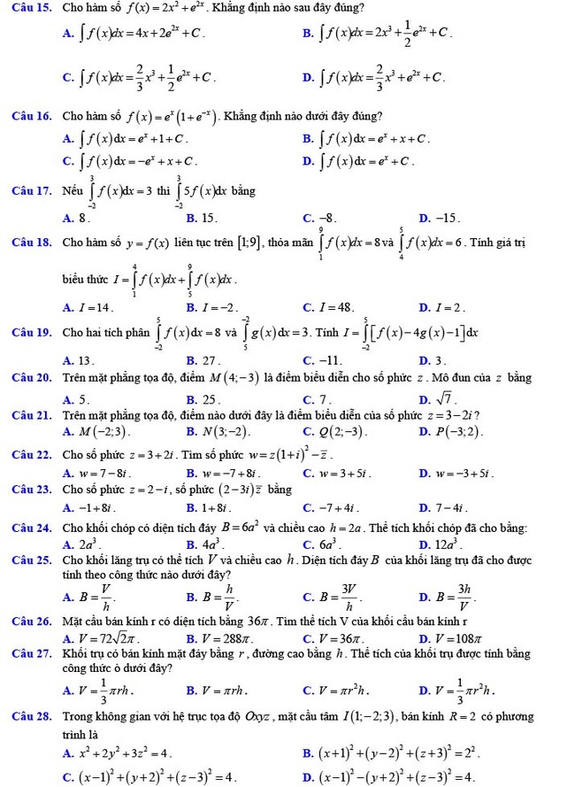 Đề thi thử THPT Quốc gia 2022 môn Toán Đề số 19
