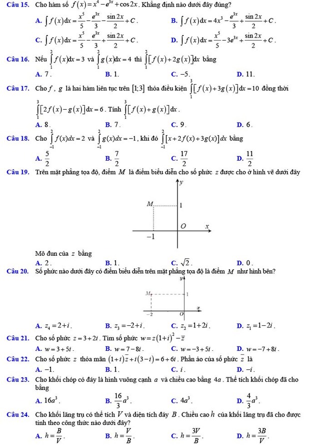 Đề thi thử THPT Quốc gia 2022 môn Toán Đề số 20