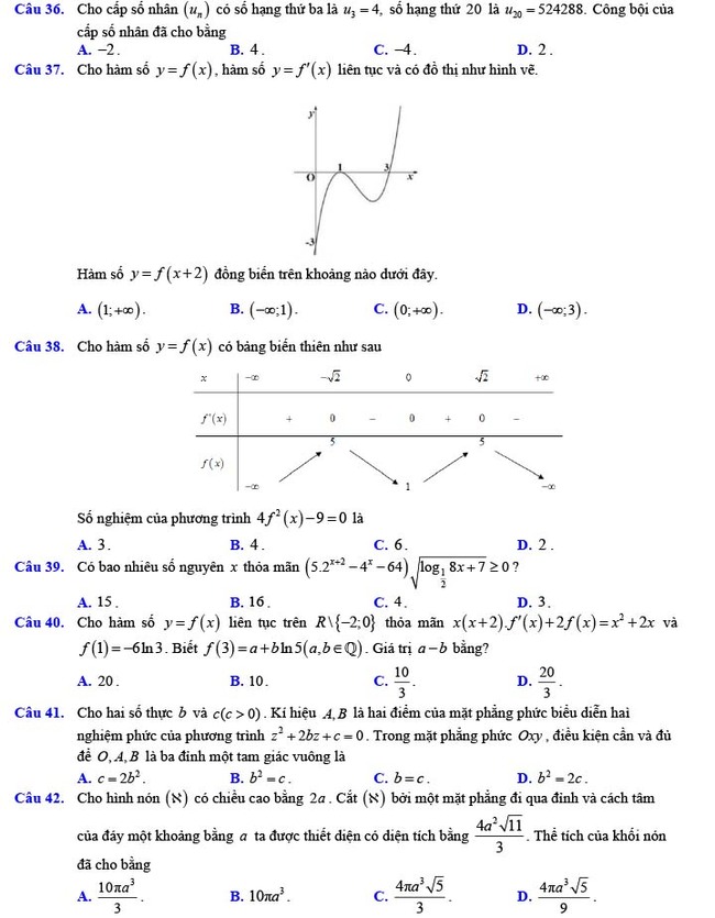 Đề thi thử THPT Quốc gia 2022 môn Toán Đề số 20