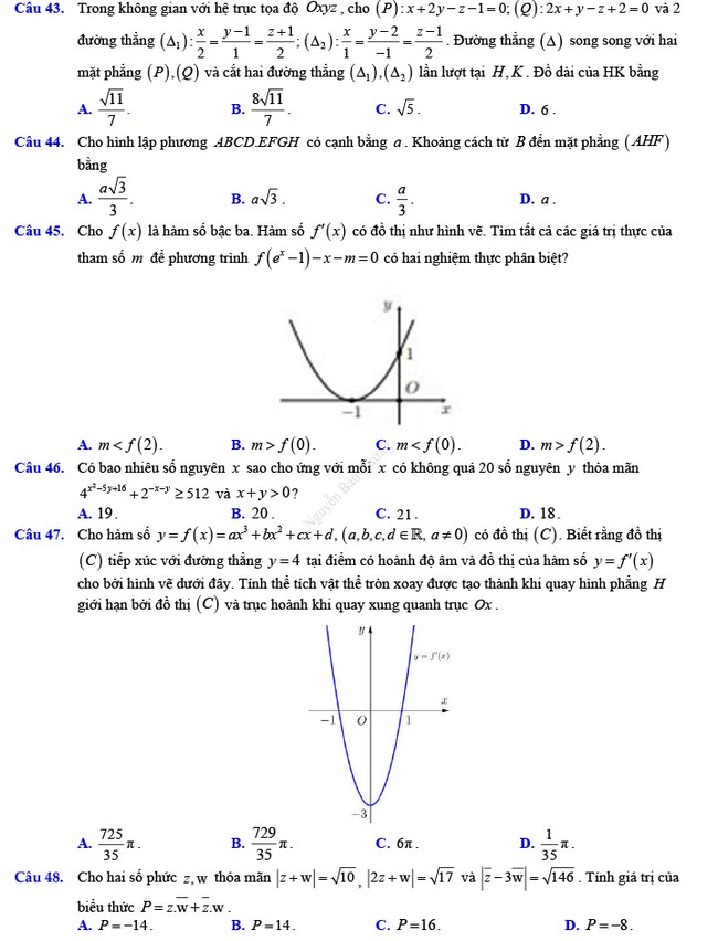 Đề thi thử THPT Quốc gia 2022 môn Toán Đề số 20