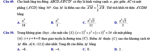Đề thi thử THPT Quốc gia 2022 môn Toán Đề số 20