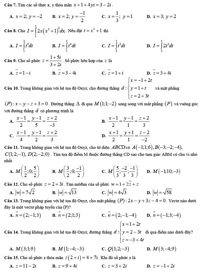 Đề KSCL học kì 2 môn Toán THPT Ngô Gia Tự năm 2022