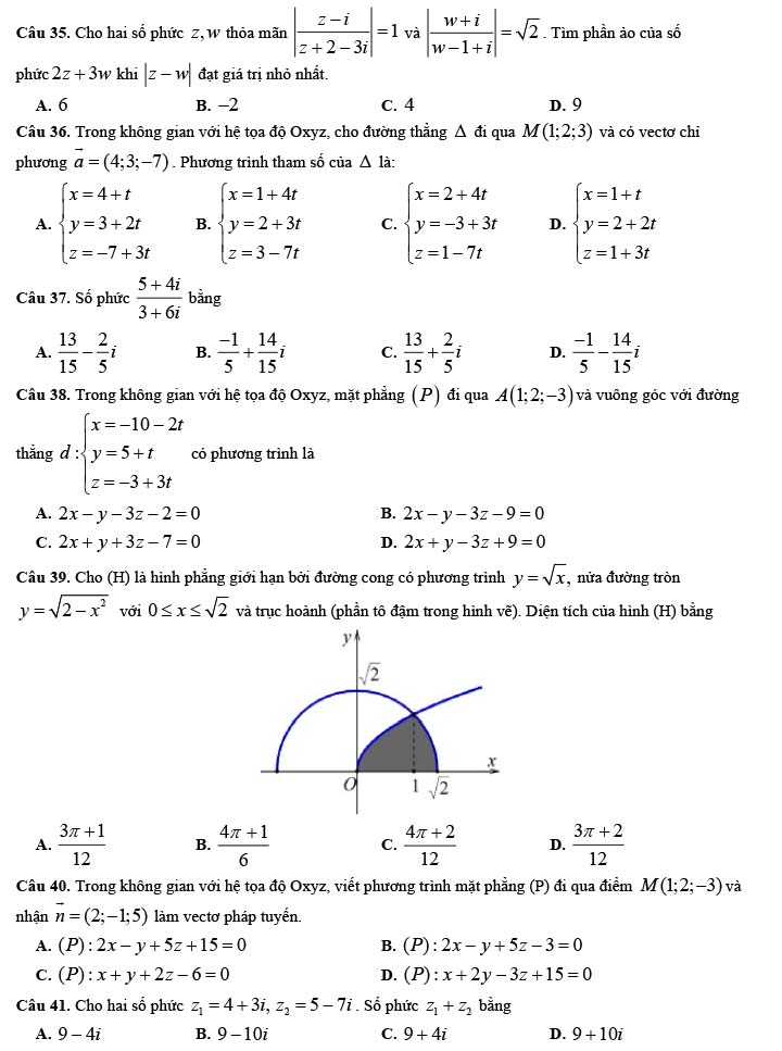 Đề KSCL học kì 2 môn Toán THPT Ngô Gia Tự năm 2022
