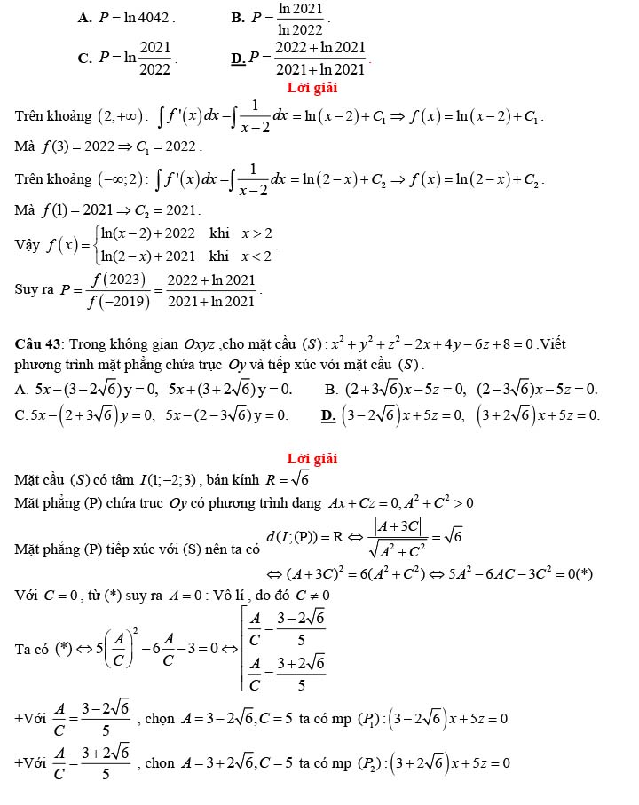 Đề thi thử THPT Quốc gia 2022 môn Toán Chuyên Hùng Vương - Gia Lai (lần 1)