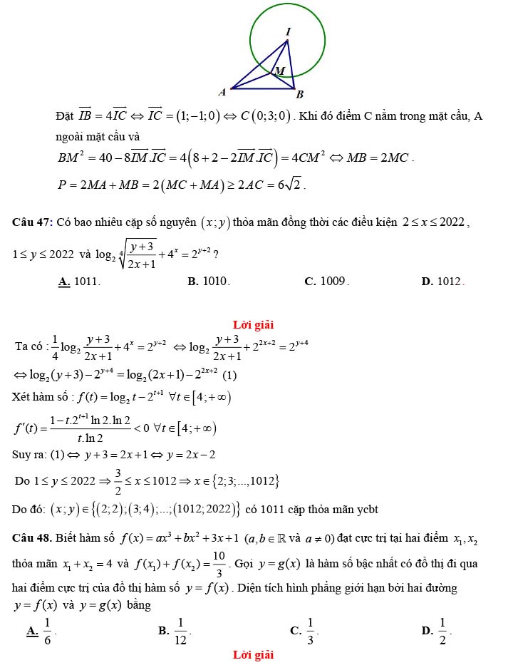 Đề thi thử THPT Quốc gia 2022 môn Toán Chuyên Hùng Vương - Gia Lai (lần 1)