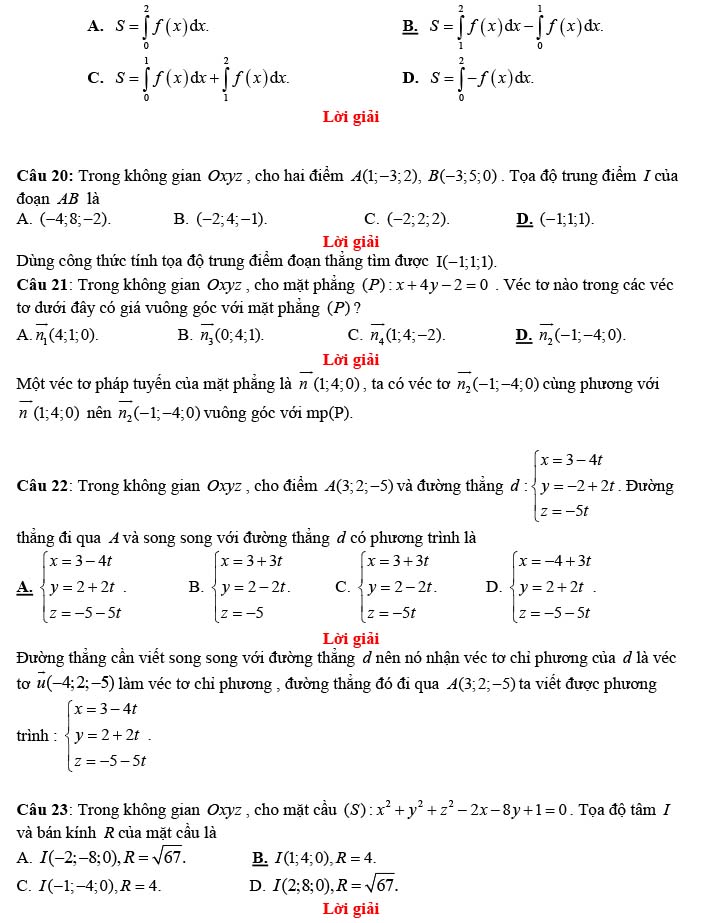 Đề thi thử THPT Quốc gia 2022 môn Toán Chuyên Hùng Vương - Gia Lai (lần 1)