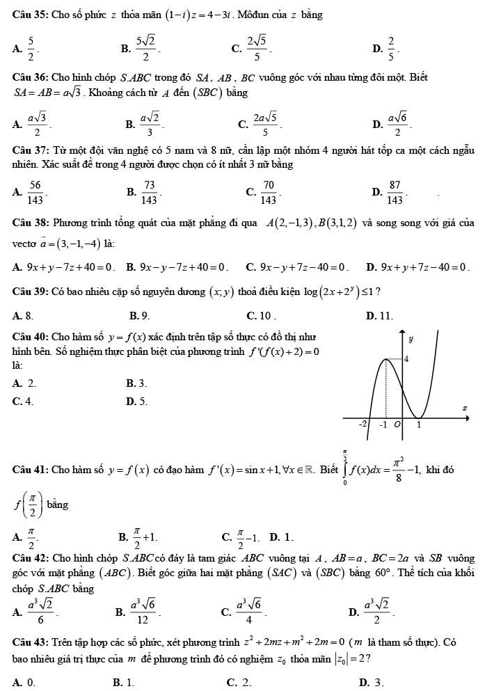 Đề thi thử THPT Quốc gia 2022 môn Toán Chuyên Võ Nguyên Giáp