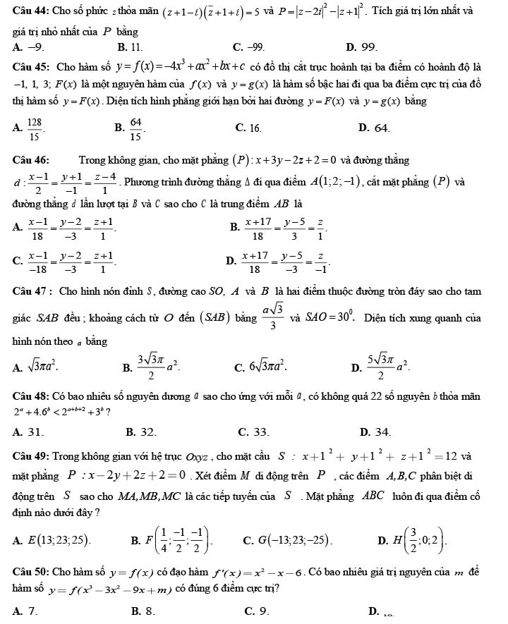 Đề thi thử THPT Quốc gia 2022 môn Toán Chuyên Võ Nguyên Giáp
