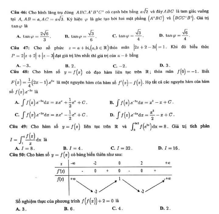 Đề thi thử THPT Quốc gia 2022 môn Toán Cụm trường Bắc Ninh