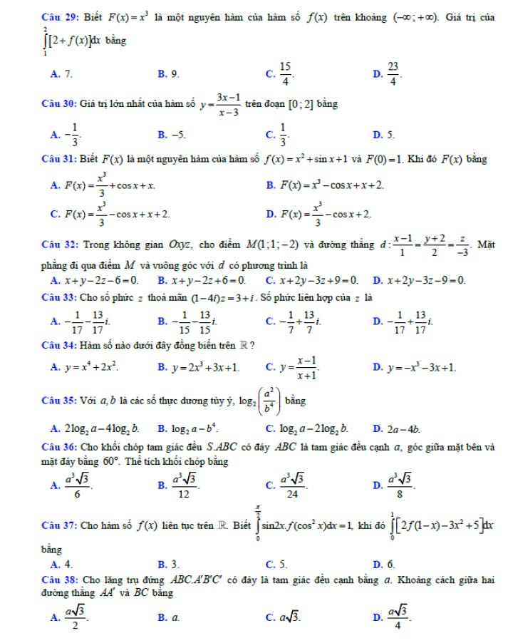 Đề thi thử THPT Quốc gia 2022 môn Toán Sở GD&ĐT Gia Lai