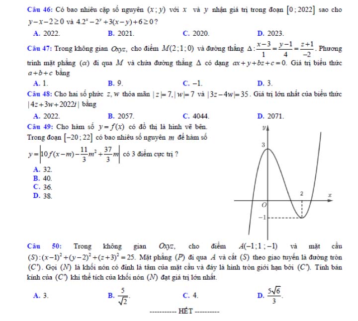 Đề thi thử THPT Quốc gia 2022 môn Toán Sở GD&ĐT Gia Lai