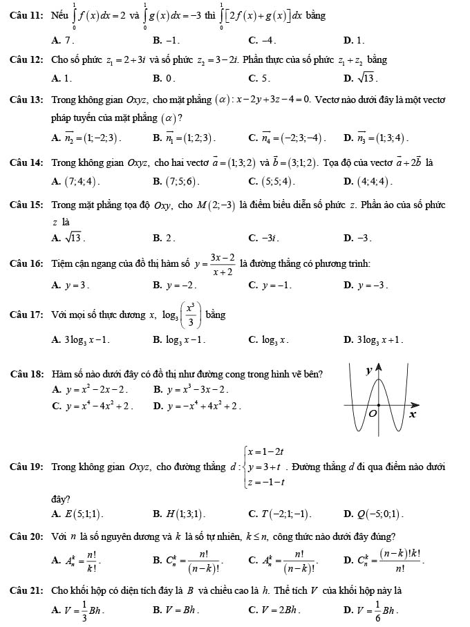 Đề thi thử THPT Quốc gia 2022 môn Toán Sở GD&ĐT Nam Định (lần 1)