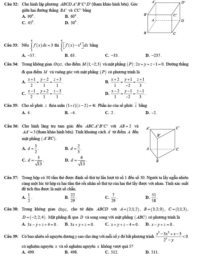 Đề thi thử THPT Quốc gia 2022 môn Toán Sở GD&ĐT Nam Định (lần 1)