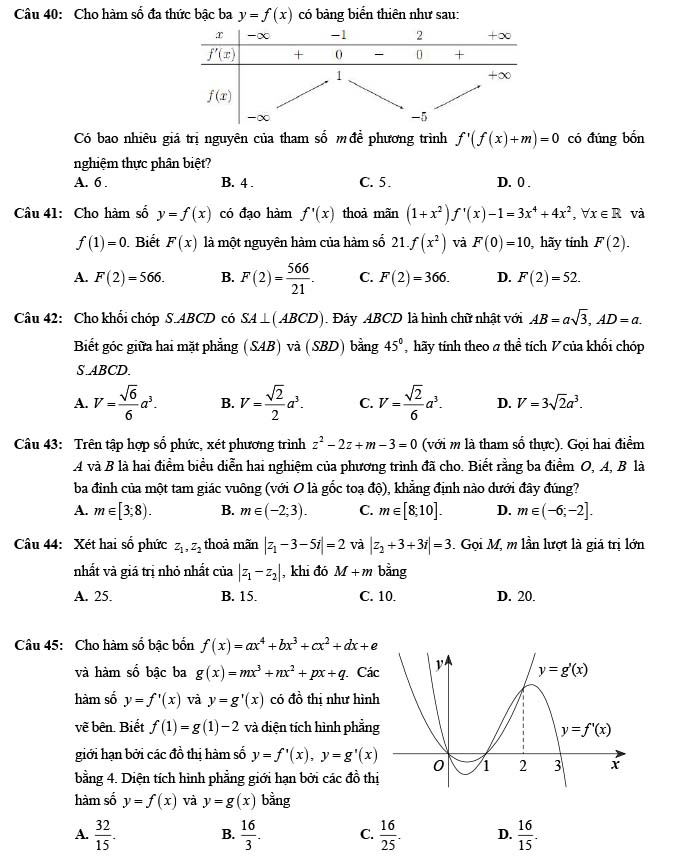 Đề thi thử THPT Quốc gia 2022 môn Toán Sở GD&ĐT Nam Định (lần 1)