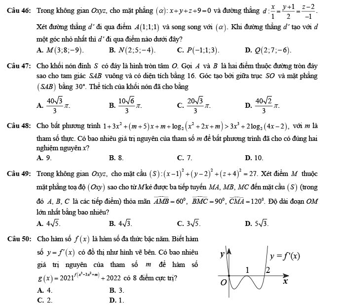 Đề thi thử THPT Quốc gia 2022 môn Toán Sở GD&ĐT Nam Định (lần 1)